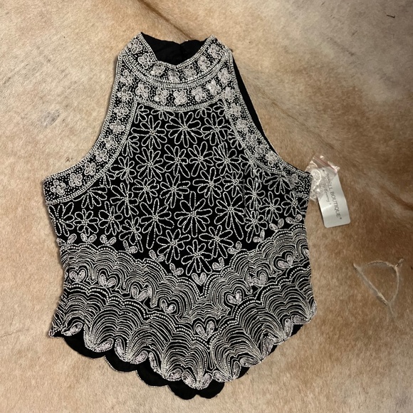 Vintage 90s Beaded Embellished Silk Sleeveless Halter Evening Top NWT - Picture 1 of 13